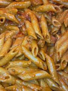 Plate of creamy gochujang pasta noodles.