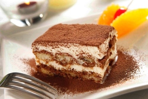 foods beginning with the letter tiramisu on a plate.
