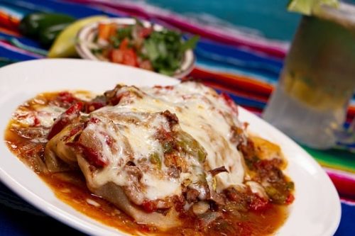 Wet burrito smothered in sauce